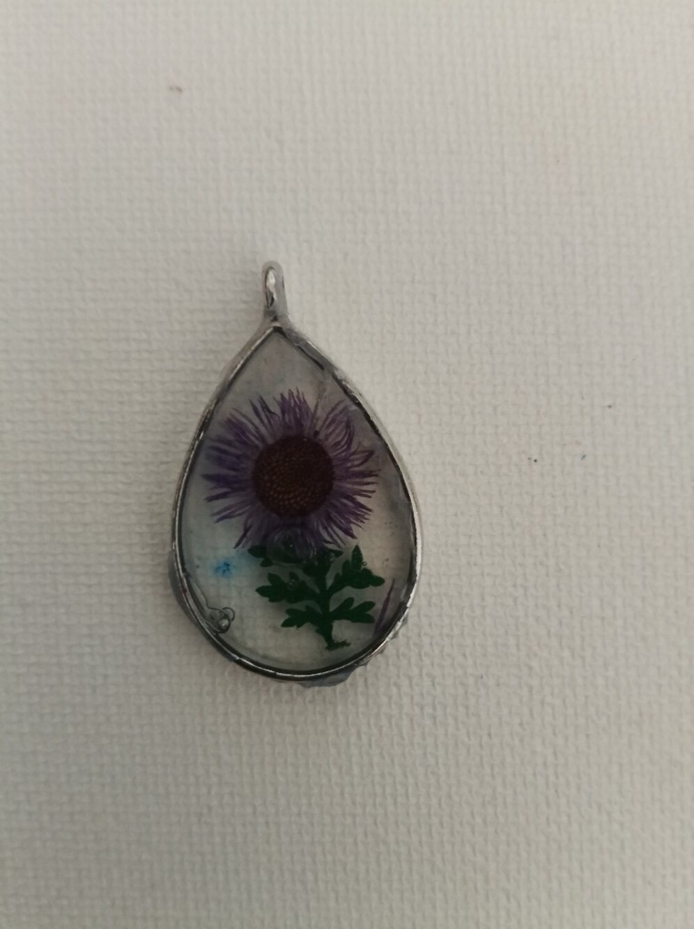 Pressed Purple Flower Leaf Resin Pendant